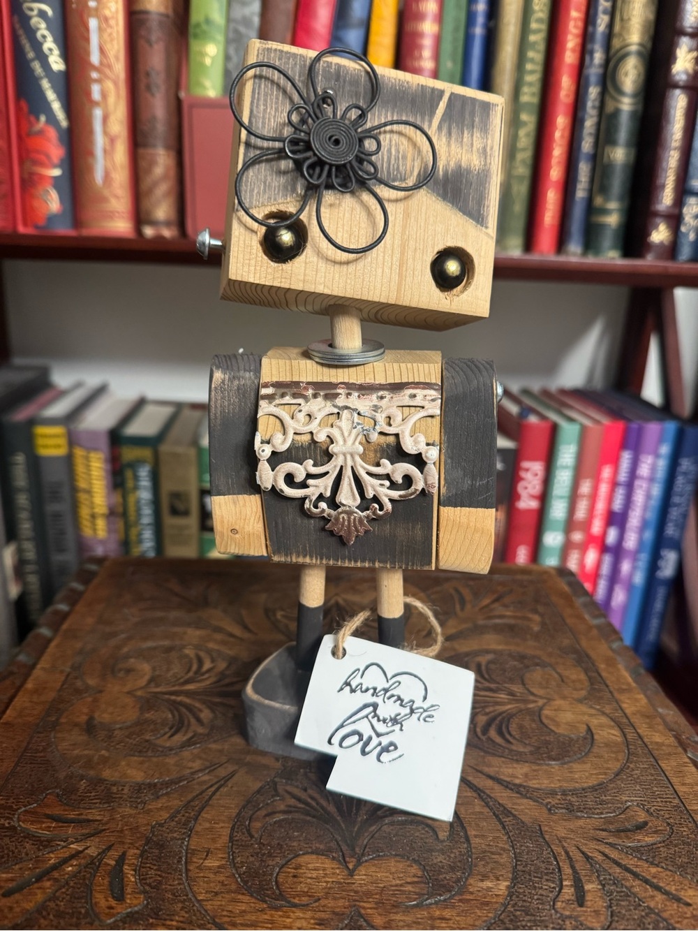 Handmade Wooden Robot Desk Decor
